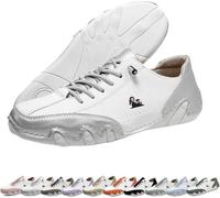 Itali Hdmade Low Beck Chaussures pour Hommes Femmes, Antidérapant Respirant Rétro Couleur Bloqué Mode Baskets Extérieur Léger Glisser sur Pieds Nus Chaussu, White Silver, 41 EU