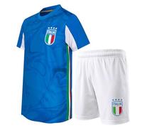 ITALIA FIGC Ensemble de football officiel pour enfant et garçon - Kit maillot technique et short, coupe droite, Bleu roi et blanc, 10 anni