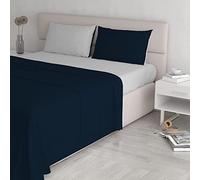 Italian Bed Linen CL-NC-blu scu/Grigio chiaro-2P Natural Color ensemble de draps de lit, Bleu foncé/Gris clair, Double, 100 % Coton