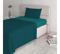 Italian Bed Linen CL-NC petr/Verde bott-1P Natural Color Ensemble de draps de lit, pétrole/Vert Bouteille, Single, 100 % Coton
