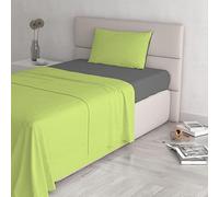 Italian Bed Linen CL-NC-Verde acido/fumo-1PM Natural Color ensemble de draps de lit, Vert acide/Gris foncé, Small double, 100 % Coton