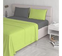 Italian Bed Linen CL-NC-Verde acido/fumo-2P Natural Color ensemble de draps de lit, Vert acide/Gris foncé, Double, 100 % Coton