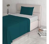 Italian Bed Linen CL-NC-Verde petr/Grigio chi-1PM Natural Color ensemble de draps de lit, Vert pétrole/Gris clair, Small double, 100 % Coton
