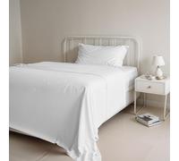 Italian Bed Linen Couleur Naturelle Ensemble de draps de lit “Natural Colour”, Coton, Blanc/Blanc, 1 Place et demie