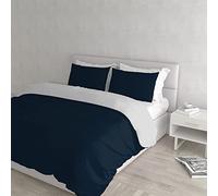 Italian Bed Linen CP-NC-blu Scuro/Grigio Chiaro - 2P Natural Color housse de couette double-face couleur unie avec taies d'oreiller, Bleu foncé/Gris Clair