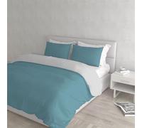 Italian Bed Linen CP-NC-Ottanio/Grigio chiaro-2P Natural Color housse de couette double-face couleur unie avec taies d'oreiller, 100 % Coton, Sarcelle/Gris Clair