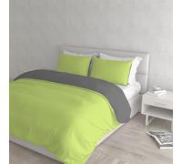Italian Bed Linen CP-NC-Verde Acido/Fumo - 2P Natural Color housse de couette double-face couleur unie avec taies d'oreiller, 100 % Coton, Vert Acide/Gris foncé