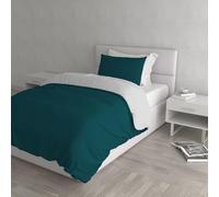 Italian Bed Linen CP-NC-Verde petr/Grigio chi - 1PM Natural Color housse de couette double-face couleur unie avec taies d'oreiller, 100 % Coton, Vert pétrole/Gris Clair, Small
