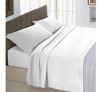 Italian Bed Linen Ensemble de draps de lit “Natural Color”, Coton, Blanc/Blanc, 1 Place