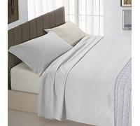 Italian Bed Linen Ensemble de draps de lit “Natural Color”, Coton, Gris Clair/Crème, 2 Places