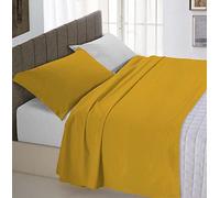 Italian Bed Linen Ensemble de draps de lit “Natural Color”, Moutarde/Gris Clair, 1 Place