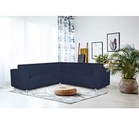 Italian Bed Linen Housse de canapé d’Angle élastique Dahlia, 92% Polyester + 8% élasthanne, Bleu Foncé