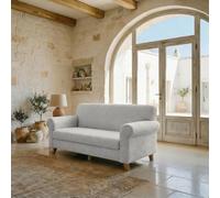 Italian Bed Linen Housse de canapé Fashionable Extensible, sans Repassage | Protection de canapé 2 places, Extensible de 120 à 160 cm, Housse de protection, Microfibre, Coton et Élasthanne, Écru