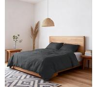 Italian Bed Linen Housse de Couette Double Effet Water Washed, Parure de Couette : Housse 250x200 cm avec Rabat et Paire de taies d’Oreiller - Gris Foncé