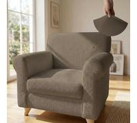 Italian Bed Linen Housse de Fauteuil Extensible PIU Bello, sans Repassage | Housse de Fauteuil 1 Place, Microfibre, Extensible 70-110 cm, Accoudoirs Profilés, Protection Anti-Taches, Tortora