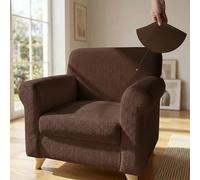 Italian Bed Linen Housse de Fauteuil Extensible PIU Bello, sans Repassage | Housse de Fauteuil 1 Place, Microfibre, Extensible 70-110 cm, Accoudoirs Profilés, Protection Anti-Taches, Marrone