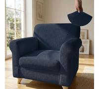 Italian Bed Linen Housse de Fauteuil Extensible PIU Bello, sans Repassage | Housse de Fauteuil 1 Place, Microfibre, Extensible 70-110 cm, Accoudoirs Profilés, Protection Anti-Taches, Blu Scuro