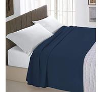 Italian Bed Linen Max Color Drap supérieur en Coleur Unie, 100 % Coton, Bleu foncé, Place et Demie