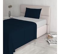 Italian Bed Linen Parure de lit 100% Coton Naturel, Bleu foncé/Gris Clair, Simple