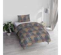 Italian Bed Linen Parure Housse de Couette Athena avec Sac et taies d'oreiller imprimés, Adana Gris, Simple
