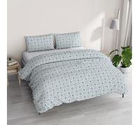 Italian Bed Linen Parure Housse de Couette Athena avec Sac et taies d'oreiller imprimés, Dora Acqua