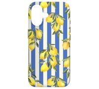 Italian Coast Lemons on Blue Stripes Summer Fruit Pattern Coque pour iPhone 17