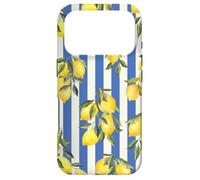 Italian Coast Lemons on Blue Stripes Summer Fruit Pattern Coque pour iPhone 17 Pro