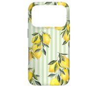 Italian Coast Lemons on Green Stripes Summer Fruit Pattern Coque pour iPhone 17 Pro