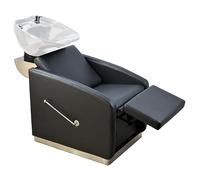 Italian Design - Bac de Lavage Pour Salon de Coiffure Professionnel Straight Line Black - Design Ergonomique avec Cuvette Pivotante en Céramique - Siège Rembourré et Structure Métallique