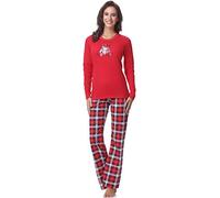 Italian Fashion Pyjama Femme Coton | Ensembles de Pyjama Femme | Pyj' Hiver Chaud | Vêtements de Nuit | 2 Pièces avec Haut à Manches Longues avec Motif à Carreaux S-XXL