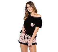 Italian Fashion Pyjama Femme Coton | Pyjama Femme Ete Confortable et Douce | Pyj' Short à Col Rond | T-Shirt Manches Courtes & Short | Vêtements de Nuit Été S-XXL