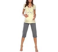 Italian Fashion Pyjama Femme Enceinte | Pyj' Allaitement Coton | Tenue Maternité Accouchement | 2 Pièces avec T-Shirt Manches Courtes & et 3/4 Pantalon | Pyjama Grossesse et Maternité S-XXL
