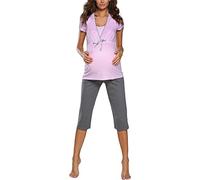 Italian Fashion Pyjama Femme Enceinte | Pyj' Allaitement Coton | Tenue Maternité Accouchement | 2 Pièces avec T-Shirt Manches Courtes & et 3/4 Pantalon | Pyjama Grossesse et Maternité S-XXL