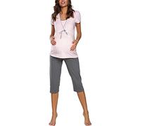 Italian Fashion Pyjama Femme Enceinte | Pyj' Allaitement Coton | Tenue Maternité Accouchement | 2 Pièces avec T-Shirt Manches Courtes & et 3/4 Pantalon | Pyjama Grossesse et Maternité S-XXL