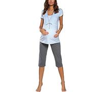 Italian Fashion Pyjama Femme Enceinte | Pyj' Allaitement Coton | Tenue Maternité Accouchement | 2 Pièces avec T-Shirt Manches Courtes & et 3/4 Pantalon | Pyjama Grossesse et Maternité S-XXL