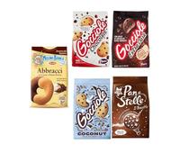 Italian Gourmet Assortiment de Biscuits Italiens - Abbracci & Pan di Stelle Mulino Bianco + Cookies Gocciole Pavesi Chocolate, Extra Dark & Coconut, petit-déjeuner et goûter + Italian Gourmet Polpa