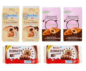 Italian Gourmet Assortiment Viennoiseries Italiennes Chocolat - Kinder Kornetti + Mulino Bianco Cornetti + Bauli Croissant 60% Cacao - Lot Petit Déjeuner Goûter + Italian Gourmet Polpa