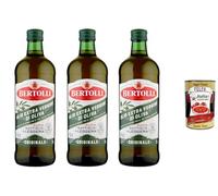 Italian Gourmet Bertolli Huile d’Olive Extra Vierge 1 L, goût doux fruité, idéale cuisine & assaisonnement, bouteille verre, lot de 3 + Italian Gourmet Polpa