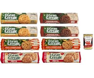 Italian Gourmet Biscuits GranCereale Assortiment - céréales croquantes, avoine & grains, variétés Classico/Chocolat/Riz & Cornflakes/Fruits 8 x 250 g + Italian Gourmet Polpa