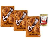 Italian Gourmet Biscuits Italiens Gocciole Caramel Pavesi - Cookies au caramel croquant & pépites de chocolat, sans huile de palme, petit-déjeuner & goûter, lot 3 x 300 g + Italian Gourmet Polpa