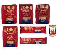 Italian Gourmet Bundle 6 x 500 g Barilla Al Bronzo Assortiment, Pâtes Italiennes Premium Trafilées au Bronze, Spaghetti Linguine Penne Rigate Fusilli Mezzi Rigatoni + Italian Gourmet Polpa