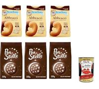 Italian Gourmet Bundle Abbracci - Pan di stelle 6 x 350 g biscuits italiens assortis cacao et lait, sablés petit-déjeuner et goûter, assortiment style étoiles biscuits cacao crème, lot familial