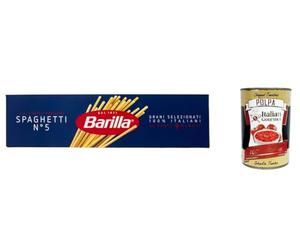 Italian Gourmet Bundle Barilla, 10x Spaghetti N°5 500g Pasta di Semola 100% Grano Duro Italiano Cottura 9 Min Al Dente Scorta Famiglia Ristorante Bulk Value + Italian Gourmet Polpa