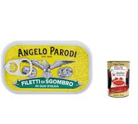 Italian Gourmet Bundle Filets de Maquereau à l’Huile d’Olive 12 x 90 g, Filets de Scombre en Conserve, Poisson en Huile d’Olive, Riche en Protéines, Prêt à Déguster + Italian Gourmet Polpa