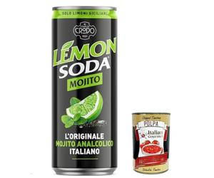 Italian Gourmet Bundle Lemon Soda Mojito 72×33 cl - Mojito Analcoolique Italien - Boisson gazeuse Citron & Menthe - “L’Originale” - Canettes Format Stock - Très Rafraîchissant + Italian Gourmet Polpa