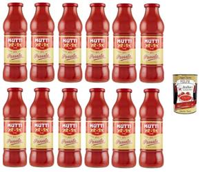 Italian Gourmet Bundle Lot 12 x Mutti Passata di Pomodoro 700 g (Total 8,4 kg) - Purée de Tomates Italiennes, Sauce Tomate Veloutée, Idéale Pizza, Pâtes, Lasagnes, Parmigiana + Italian Gourmet Polpa