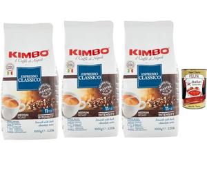 Italian Gourmet Café en Grains Kimbo Espresso Classico 3 x 1 kg, Mélange Italien, Torréfaction Moyenne, Notes Chocolat Noir, Pour Espresso Cappuccino Latte, Grains Entiers + Italian Gourmet Polpa