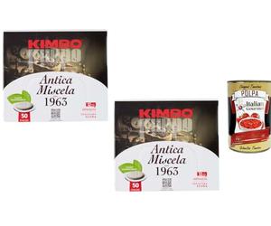 Italian Gourmet Kimbo Antica Miscela 1963 - 2er Pack 50 E.S.E. Pads kompostierbar - italienischer Espresso nach neapolitanischer Röstkunst, Intensität 12/13, dunkle Röstung + Italian Gourmet Polpa