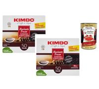 Italian Gourmet Kimbo Macinato Fresco Espresso Formula Bar - 2 boîtes de 50 dosettes E.S.E compostables café italien intense style napolitain, crema riche, idéal espresso + Italian Gourmet Polpa