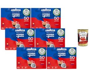 Italian Gourmet - Lavazza Crema e Gusto Espresso “Risveglio Classico” Dosettes compostables, Lot 6 x 50 dosettes (300 dosettes), 6 x 350 g, intensité 8/10, café italien + Italian Gourmet Polpa